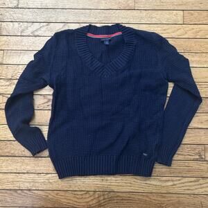 Tommy Hilfiger Woman Navy Blue Pullover Long Sleeve V Neck Knit Sweater Size S